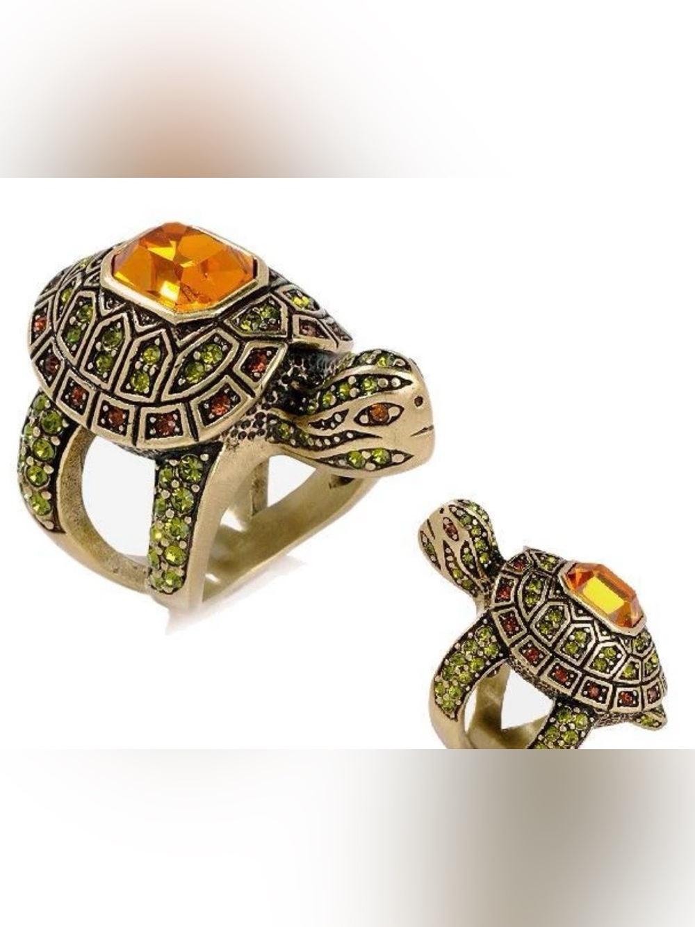 Heidi Daus Slow Poke Bronze Gemstone Turtle Ring Size 8 - Picture 1 of 7